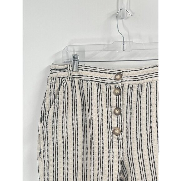 Zara Embroidered Striped Rustic Tapered Cropped Pants Sz XL - Picture 2 of 5